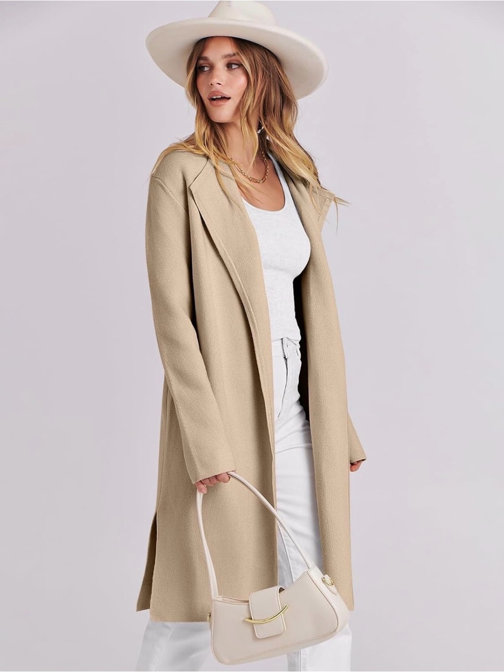 Anrabess Women's Long Open-Front Cardigan - khaki, small